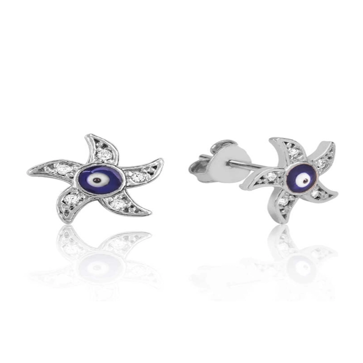 Nazarlı Deniz Yıldızı Çivili 925 Ayar Gümüş Küpe