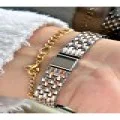 Özel Tasarım Taşlı Minimal Kare Metal Kordon Premium Kadın Kol Saati-Bileklik Hediyeli