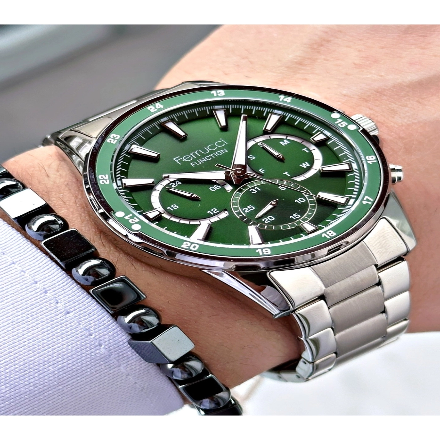 FERRUCCİ FUNCTION YEŞİL KADRANLI GÜMÜŞ METAL ERKEK KOL SAATİ