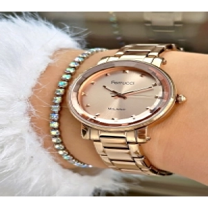 FERRUCCİ TAŞ RAKAMLI ROSE METAL KADIN KOL SAATİ