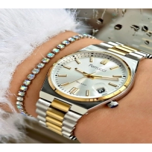 FERRUCCİ BEYAZKADRANLI TAKVİMLİ GOLD GÜMÜŞ METAL KADIN KOL SAATİ