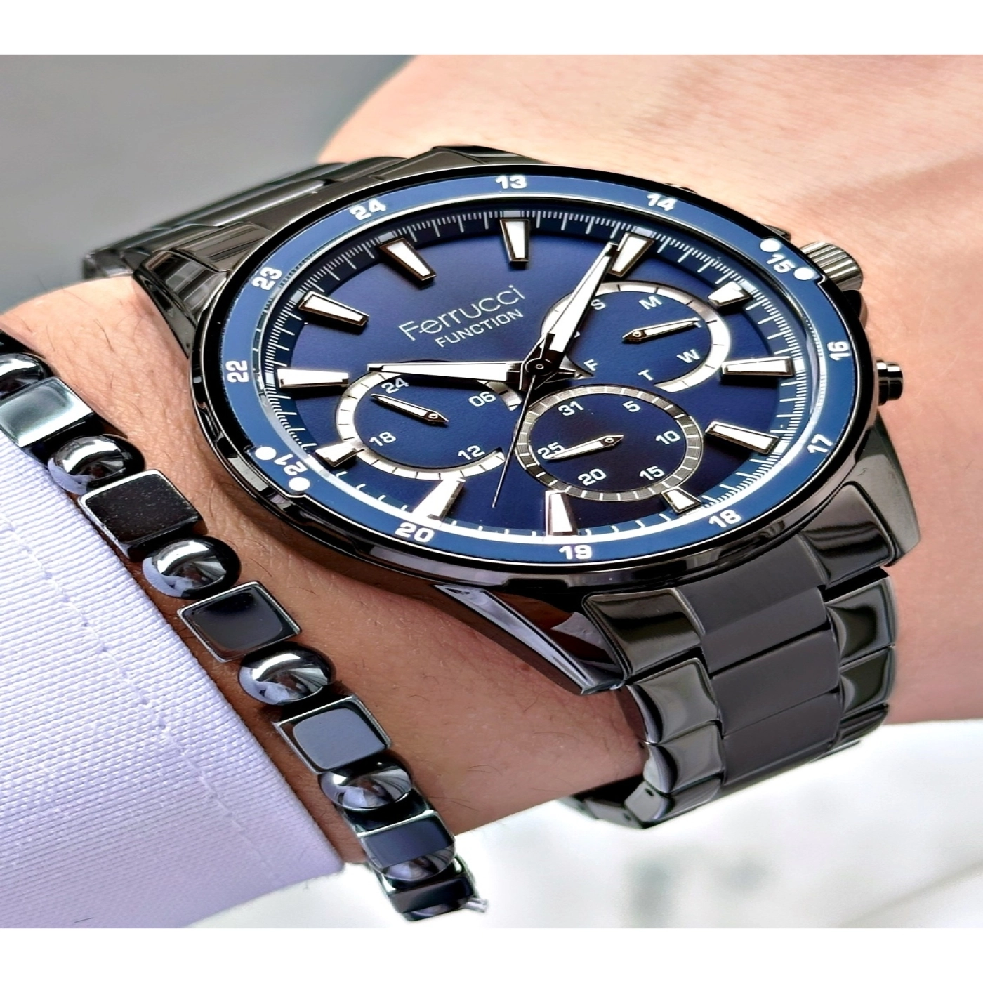 FERRUCCİ FUNCTION LACİVERT KADRANLI SİYAH METAL ERKEK KOL SAATİ
