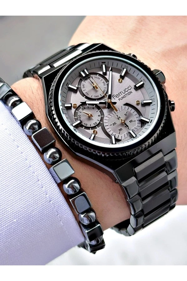 FERRUCCİ FUNCTION GRİ KADRANLI SİYAH METAL ERKEK KOL SAATİ