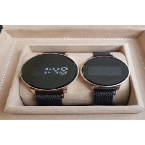 Dijital Dokunmatik Ekran Rose Gold Kasa Mıknatıslı Hasır Kordon Çift Saati