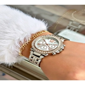 Özel Seri Taşlı Eşref Tek Nisan Modali Roma Rakamlı Metal Kordon Kadın Kol Saati-Bileklik Hediyeli