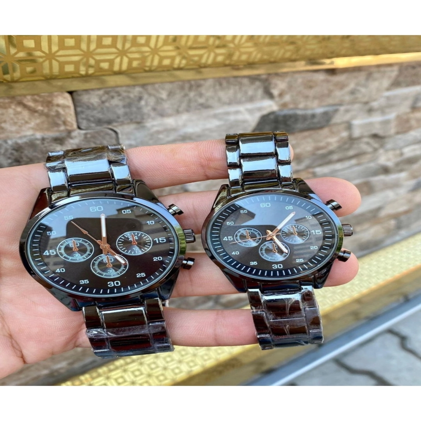 Çelik Kadın Erkek 1 Büyük 1 Küçük Çift Kol Saati hover