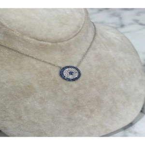 925 Ayar Gümüş Taşlı Nazar Boncuk Modeli Gümüş Kolye