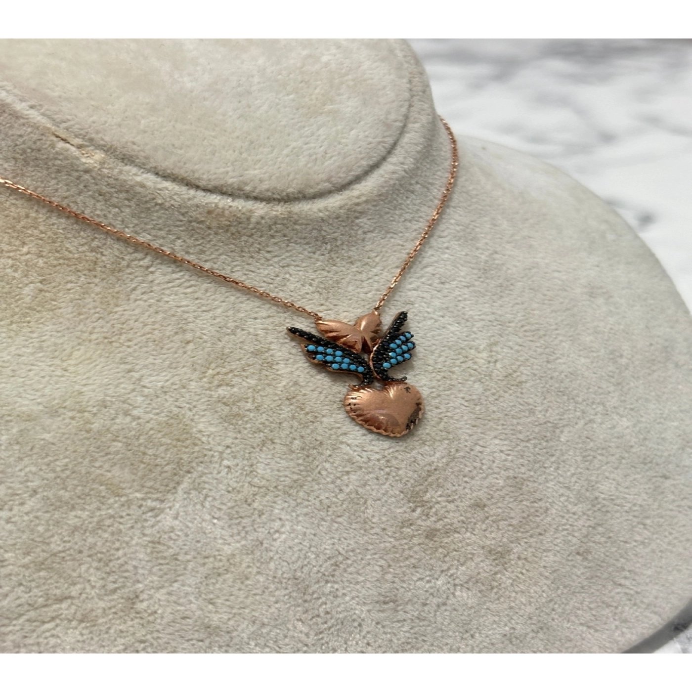 925 Ayar Gümüş Rose Gold Taşlı Modeli Gümüş Kolye