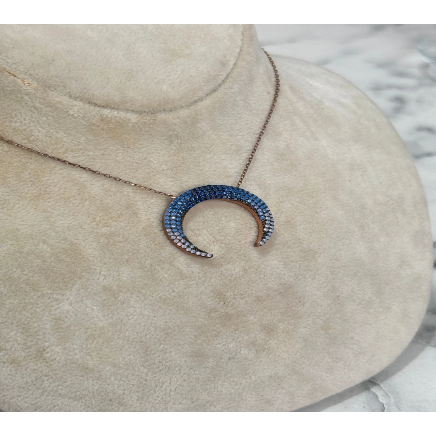 925 Ayar Gümüş Taşlı Rose Gold AyModeli Gümüş Kolye