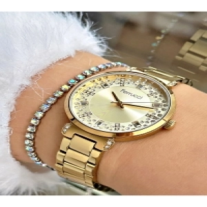 FERRUCCİ RAKAMLARI KADRANI TAŞLI GOLD METAL KADIN KOL SAATİ