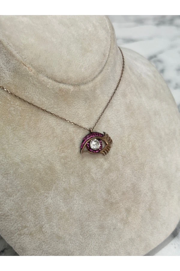 925 Ayar Gümüş Rose Gold Taşlı Mor Serisi Modeli Gümüş Kolye