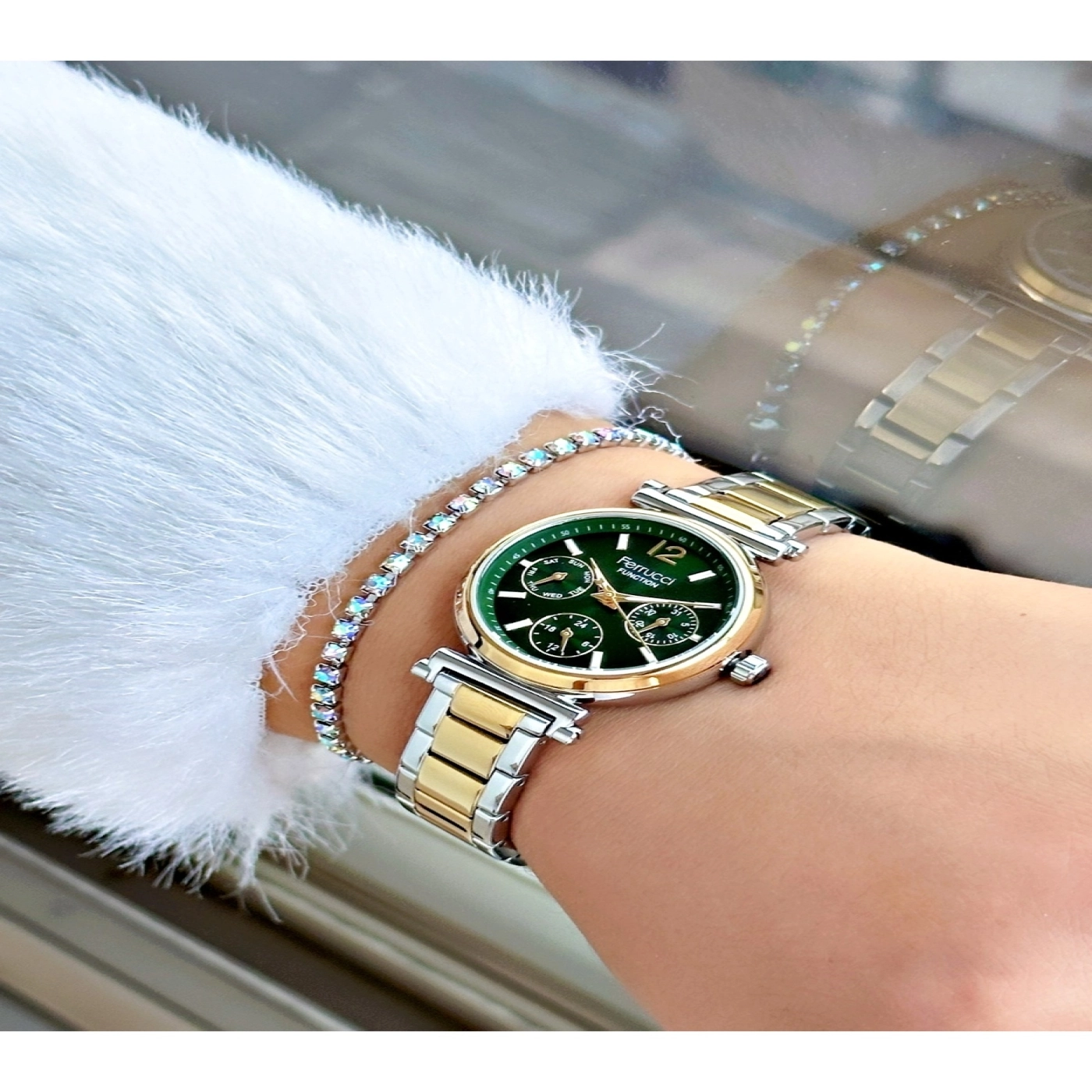 FUNCTION YEŞİL KADRANLI GOLD GÜMÜŞ KADIN METAL KOL SAATİ hover