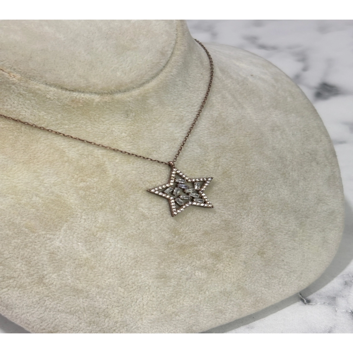 925 Ayar Gümüş Rose Gold Taşlı Yıldız Modeli Gümüş Kolye