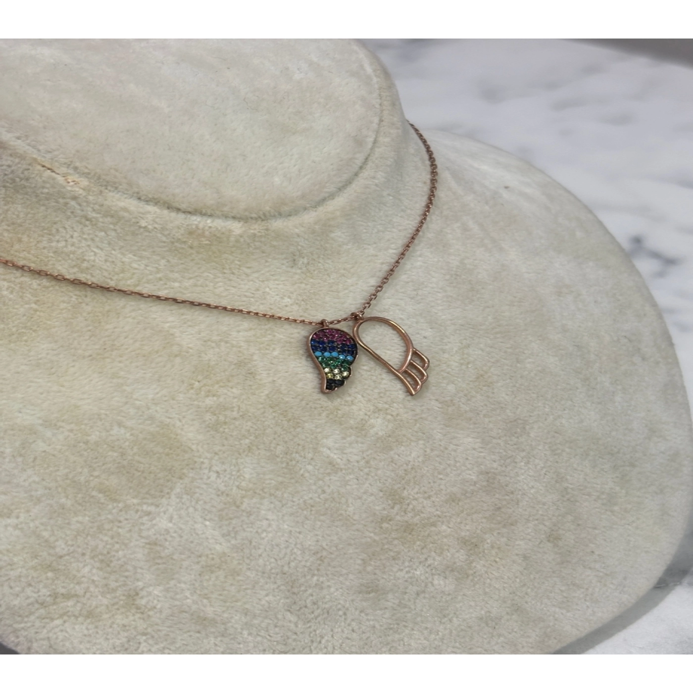 925 Ayar Gümüş Taşlı Rose Gold Bebek Ayak Modeli Gümüş Kolye