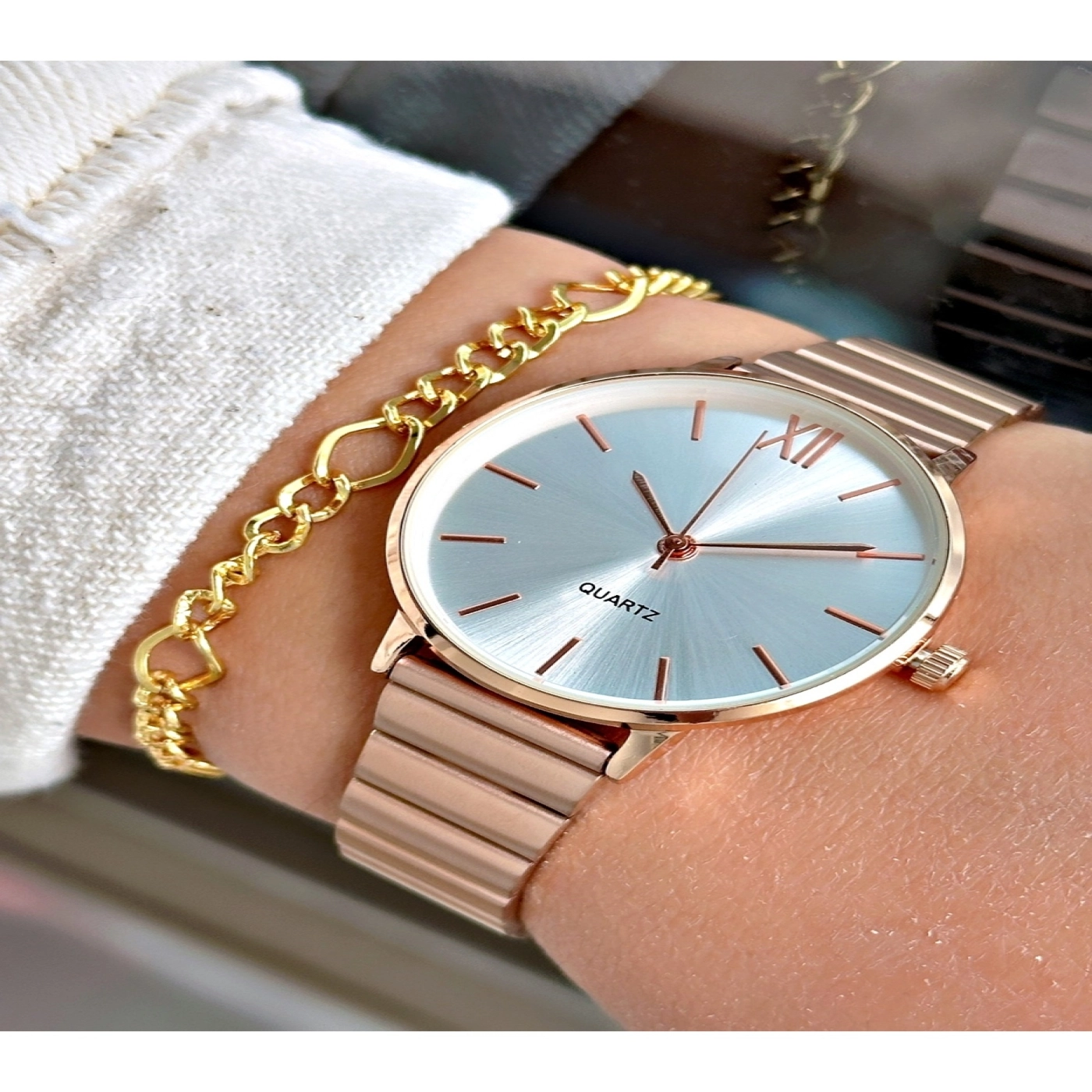 Lüks Tasarım Kordon Premium Seri Classic Yuvarlak Kadın Kol Saati-Bileklik Hediyeli