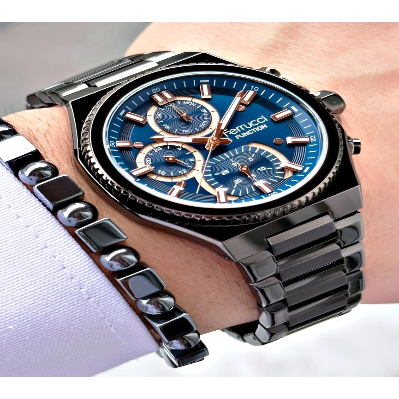 FERRUCCİ FUNCTION LACİVERT KADRANLI SİYAH METAL ERKEK KOL SAATİ