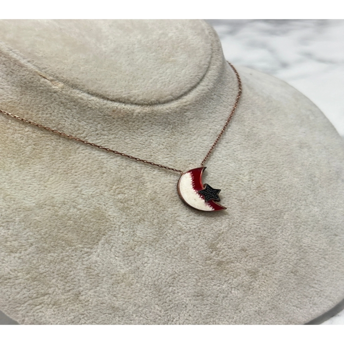 925 Ayar Gümüş Rose Gold Ay Modeli Gümüş Kolye