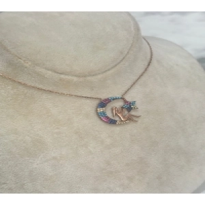 925 Ayar Gümüş Rose Gold Ay Yıldız Taşlı Modeli Gümüş Kolye