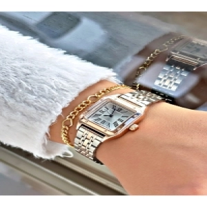 Özel Kare Tasarım Metal Kordon Roma Rakamlı Lüks Kadın Kol Saati-Bileklik Hediyeli