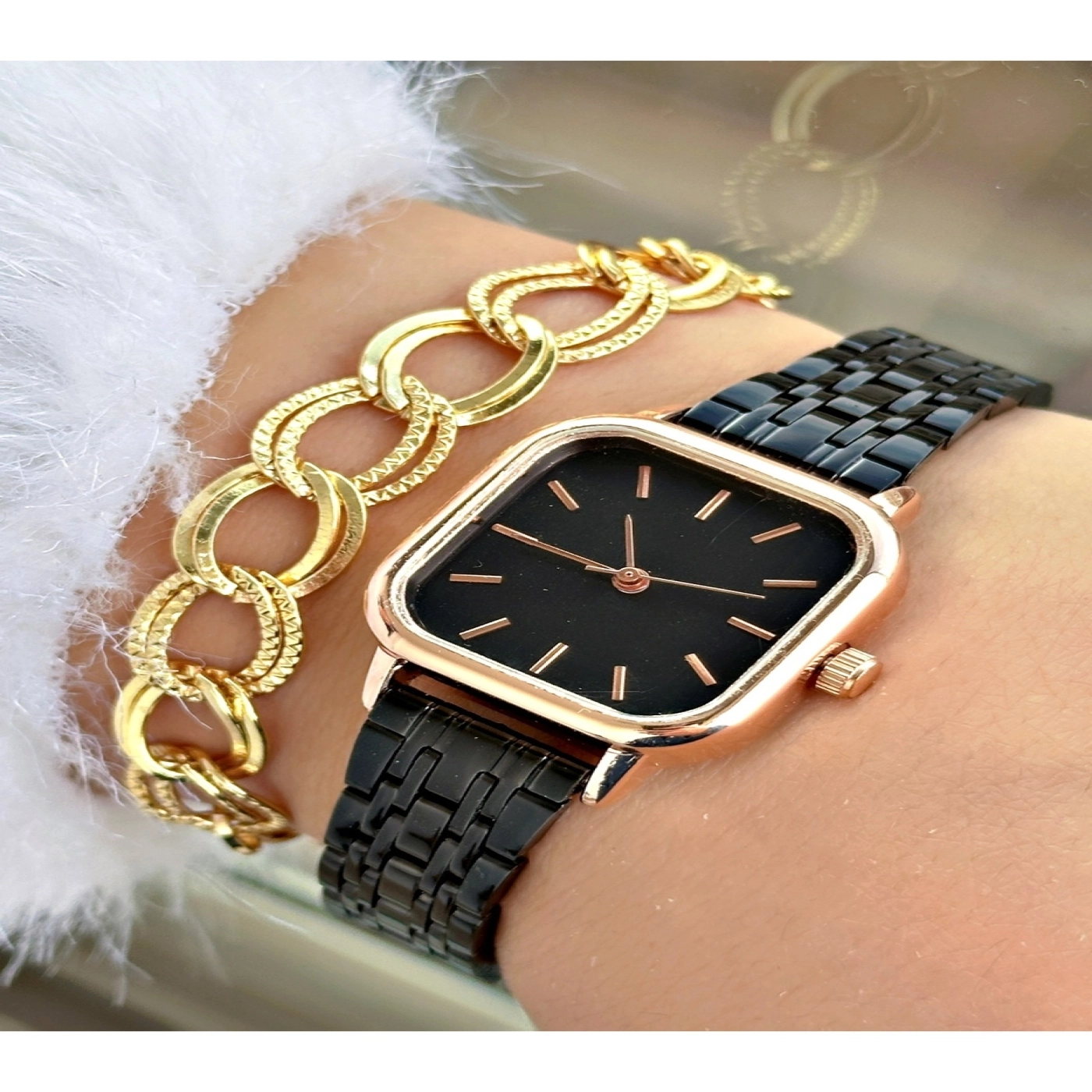 Limited Edition Metal Kordon Classic Tasarım Kare Model Metal Kasa Kadın Kol Saati-Bileklik Hediyeli