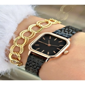 Limited Edition Metal Kordon Classic Tasarım Kare Model Metal Kasa Kadın Kol Saati-Bileklik Hediyeli