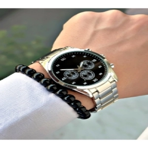 Özel Tasarım Premium Seri Metal Kordon Rakamlı Erkek Kol Saati-Bileklik Hediyeli