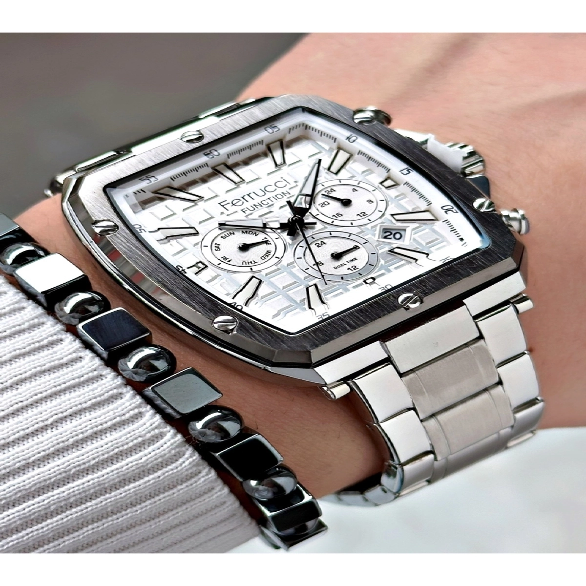 FERRUCCİ FUNCTION BEYAZ KADRANLI GÜMÜŞ METAL ERKEK KOL SAATİ