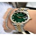 FERRUCCİ TAŞ RAKAMLI YEŞİL KADRANLI TAKVİMLİ GOLD GÜMÜŞ METAL KADIN KOL SAATİ