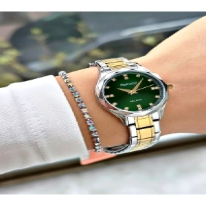 TAŞ RAKAMLI YEŞİL KADRANLI GOLD GÜMÜŞ METAL KADIN KOL SAATİ