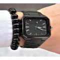 Özel Lüks Seri Premium Dikdörtgen Tasarım Metal Kordon Takvimli Erkek Kol Saati-Bileklik Hediyeli