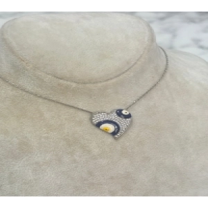 925 Ayar Gümüş Taşlı  Kalpli Nazar Boncuklu Modeli Gümüş Kolye