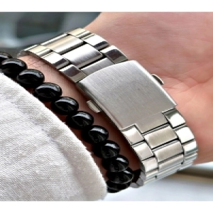 Lüks Özel Seri Metal Kordon Roma Rakamlı Erkek Kol Saati-Bileklik Hediyeli