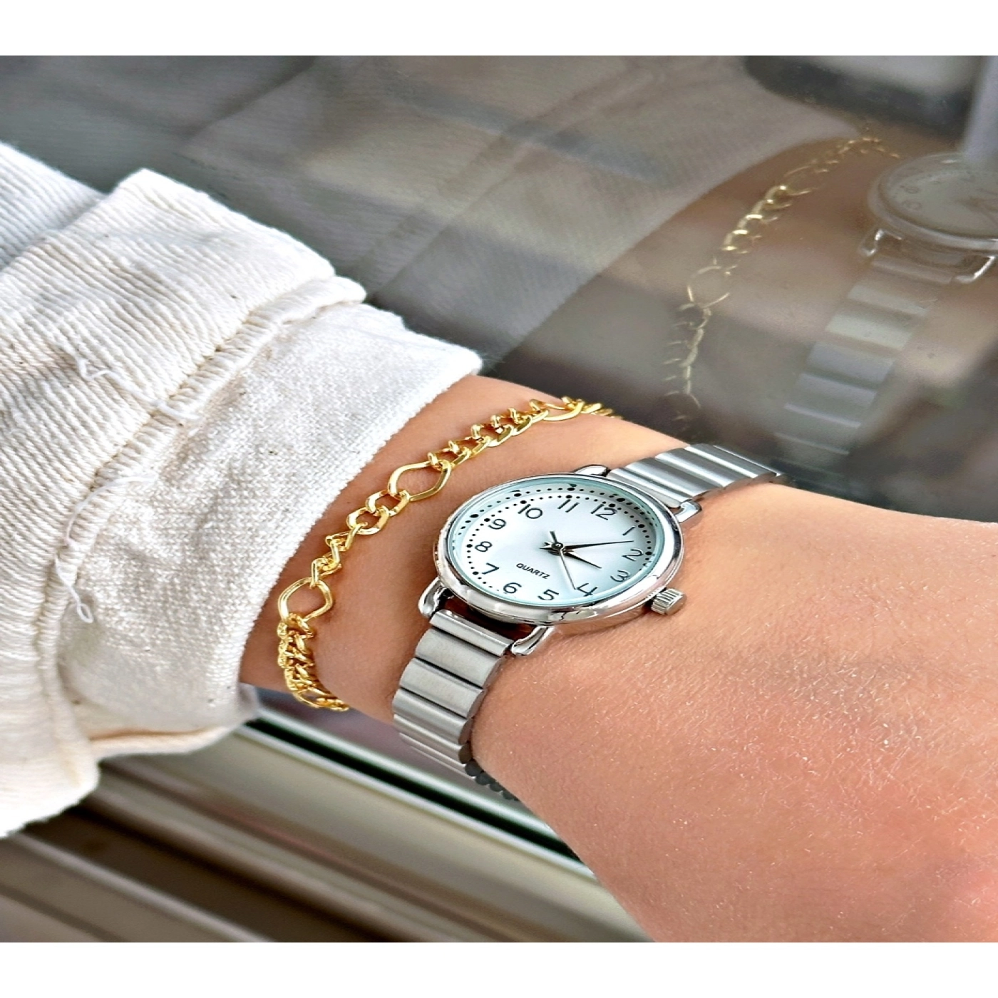 Özel Tasarım Kordon Classic Seri Rakamlı Model Metal Kasa Kadın Kol Saati-Bileklik Hediyeli hover