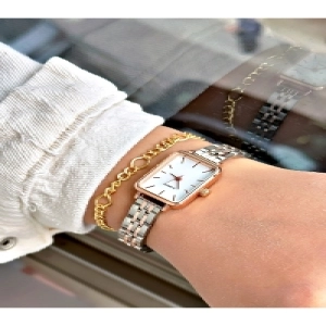 Limited Edition Metal Kordon Classic Tasarım Dikdörtgen Metal Kasa Kadın Kol Saati-Bileklik Hediyeli