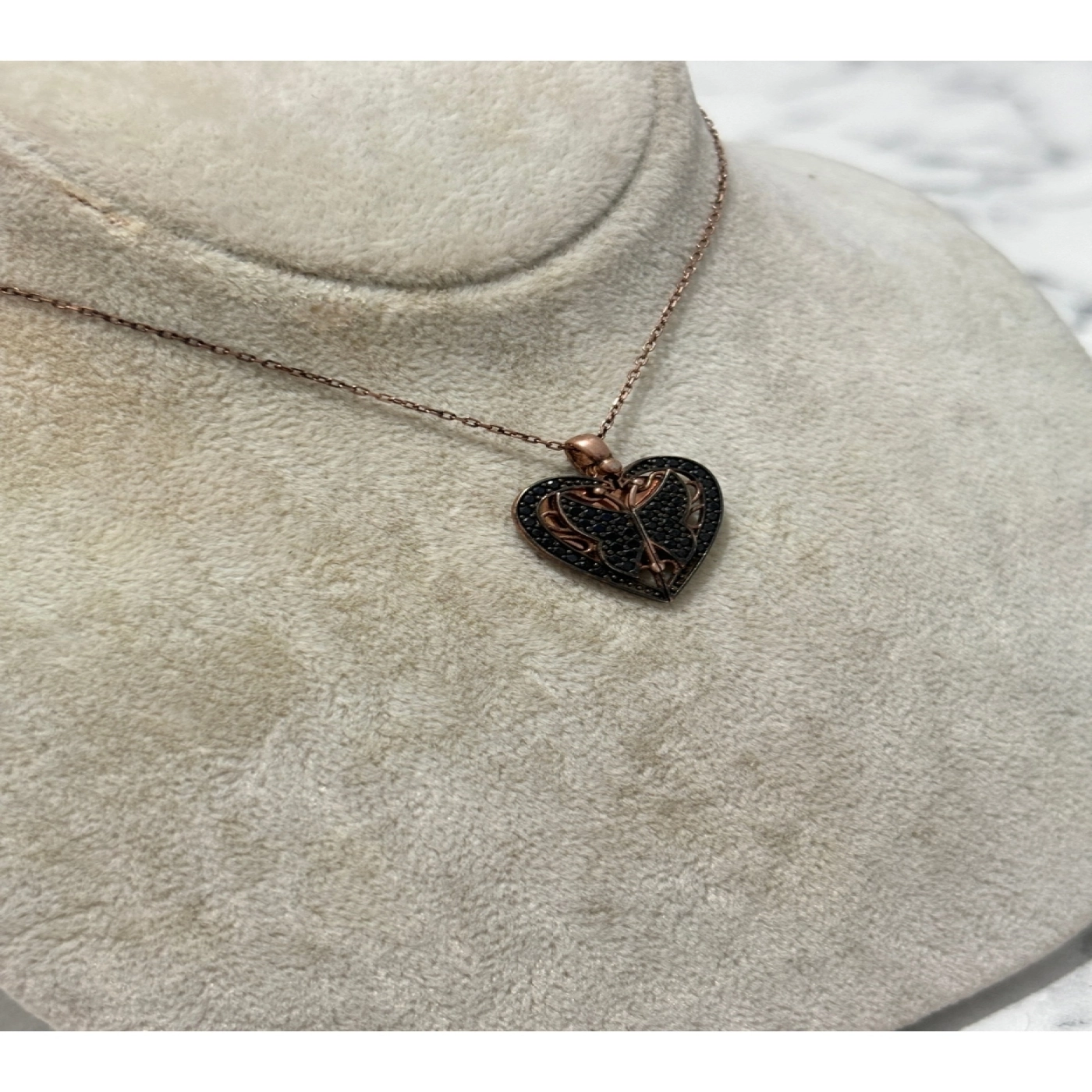 925 Ayar Gümüş Rose Gold Kalpli Modeli Gümüş Kolye