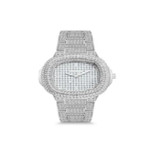 Yüksek Kalite Çelik Kadın Gümüş Taşlı Parlak Kuvars Kol Saati