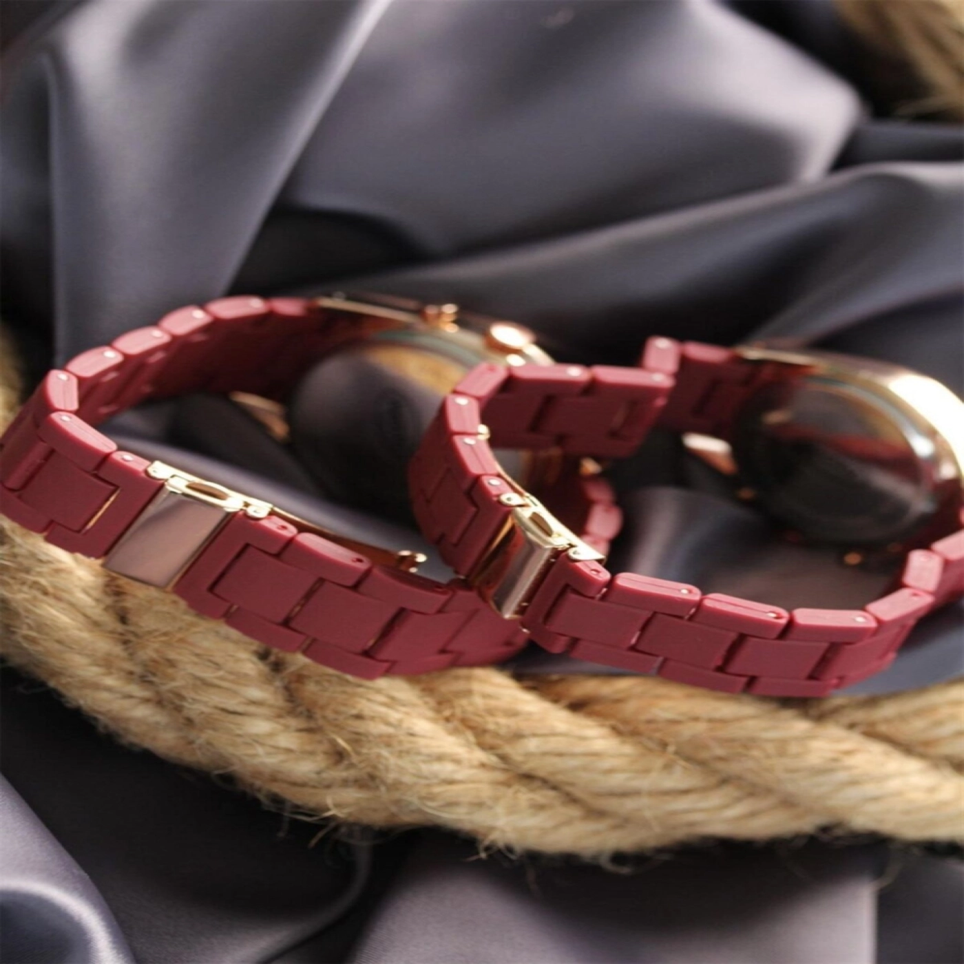 Bordo Silikon Kordonlu Rose Kasa Sevgili Saat Kombini - Bf20400 hover