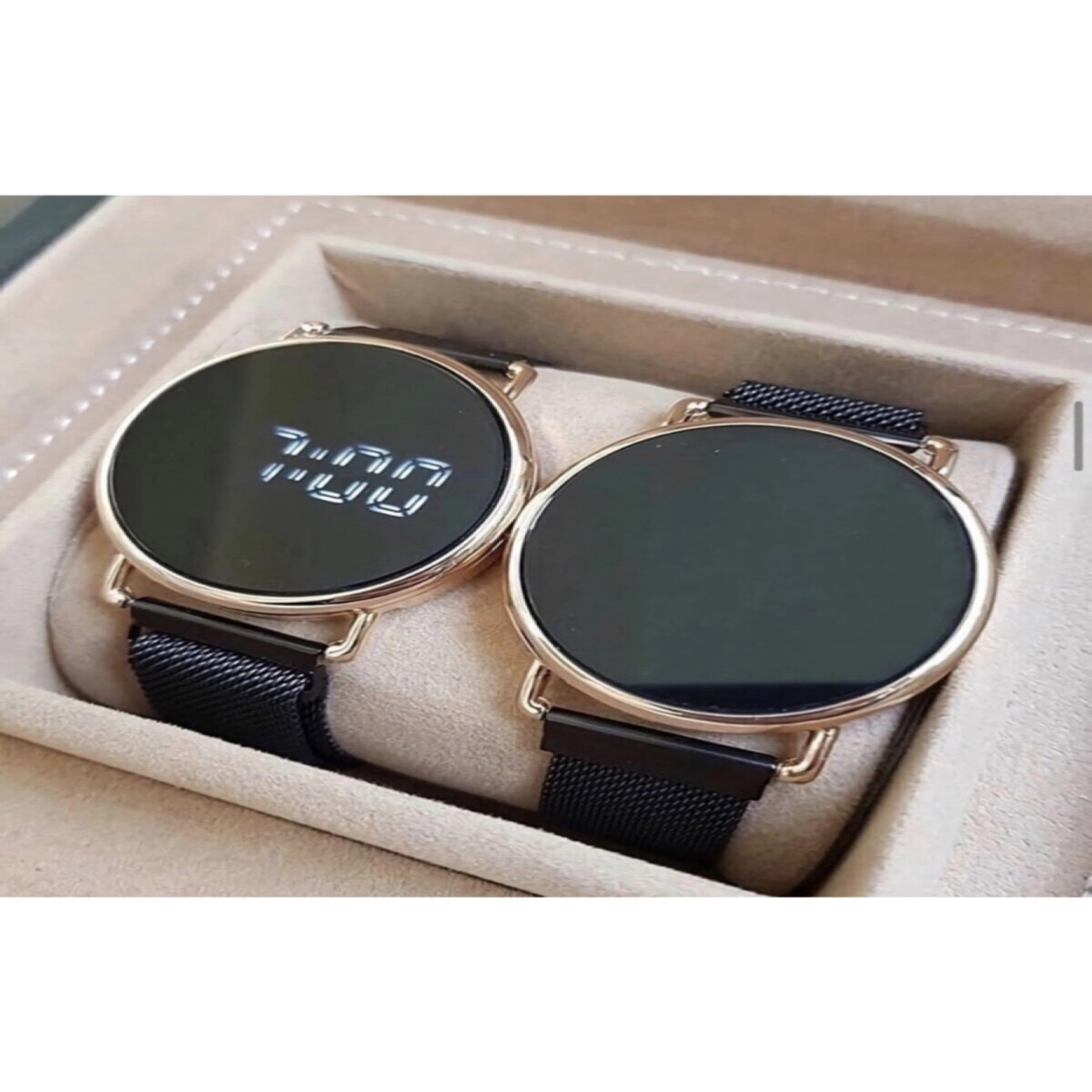 Dijital Dokunmatik Ekran Rose Gold Kasa Mıknatıslı Hasır Kordon Çift Saati hover