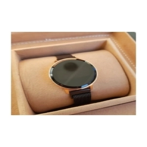 Siyah Hasır Mıknatıslı Kordon Sarı Kasa Dokunmatik Kadın Saati