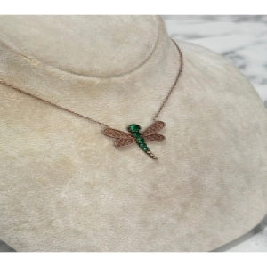 925 Ayar Gümüş Rose Gold Taşlı  Modeli Gümüş Kolye