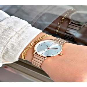 Lüks Tasarım Kordon Premium Seri Classic Yuvarlak Kadın Kol Saati-Bileklik Hediyeli