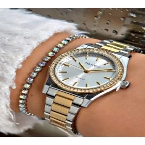 Kadın Kol Saati Su Geçirmez  Gold Gri Çelik , bileklik hediyeli