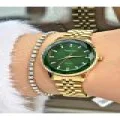 FERRUCCİ YEŞİL KADRANLI KESME CAMLI RAKAMLARI TAŞLI GOLD METAL KADIN KOL SAATİ