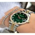FERRUCCİ TAŞ RAKAMLI YEŞİL KADRANLI TAKVİMLİ GOLD GÜMÜŞ METAL KADIN KOL SAATİ