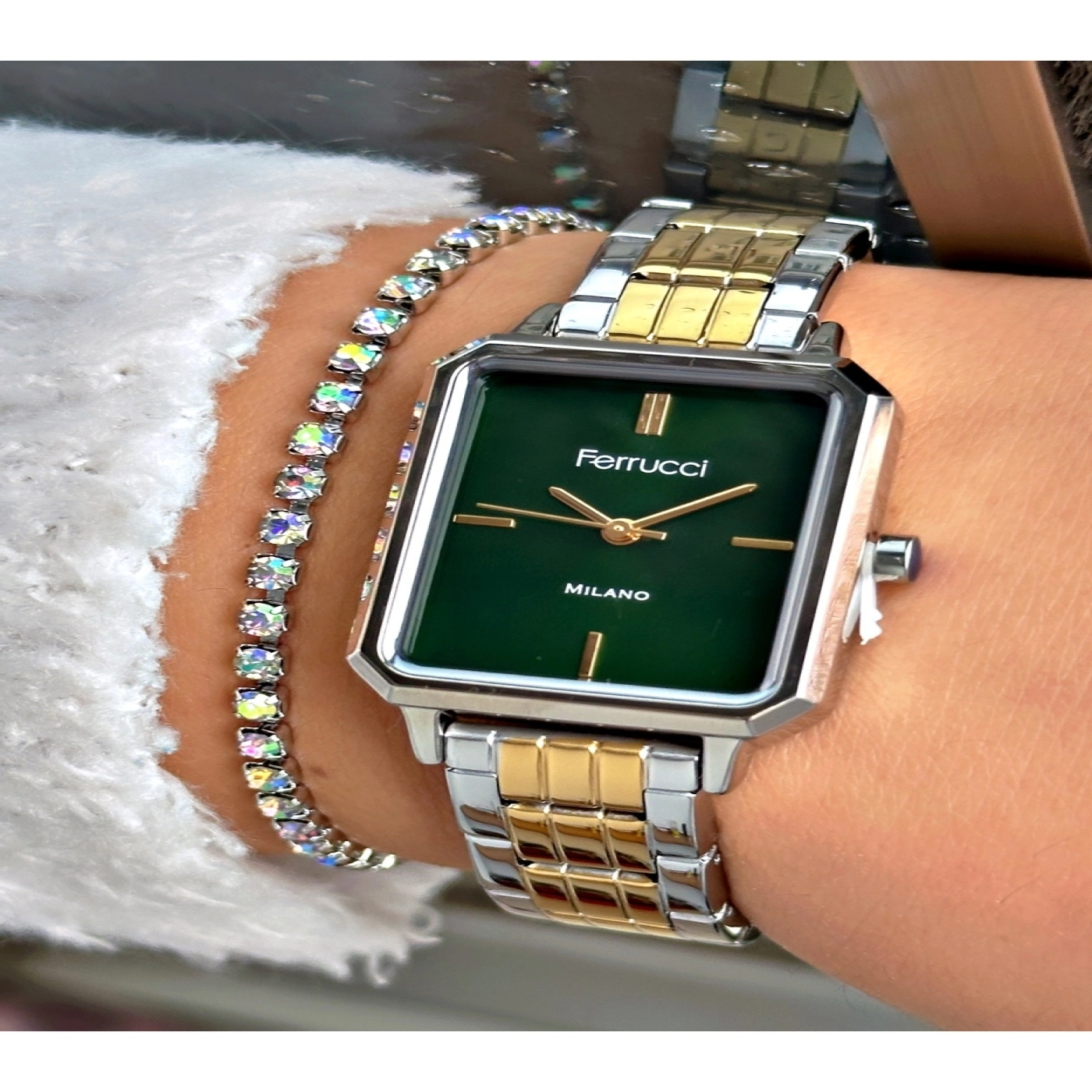 FERRUCCİ KARE GÜMÜŞ GOLD METAL KADIN KOL SAATİ