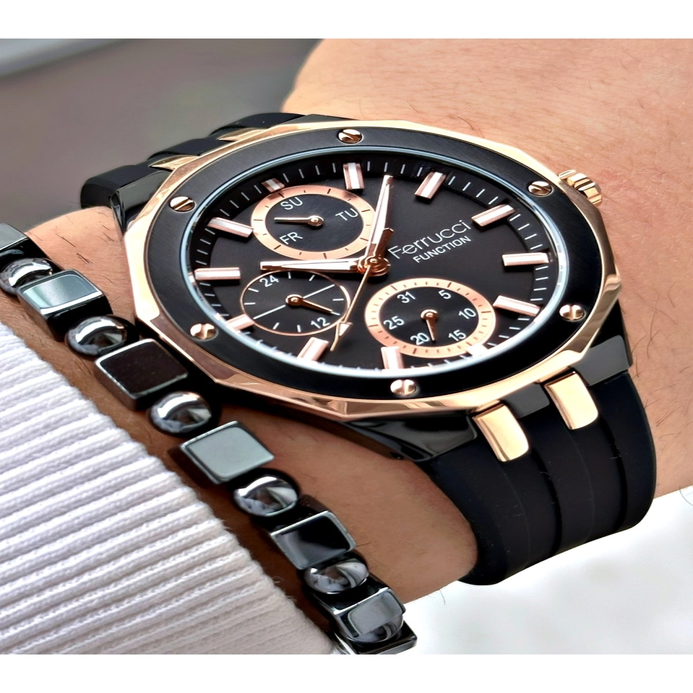 FERRUCCİ SİYAH ROSE KADRANLI FUNCTION SİYAH SİLİKON ERKEK KOL SAATİ