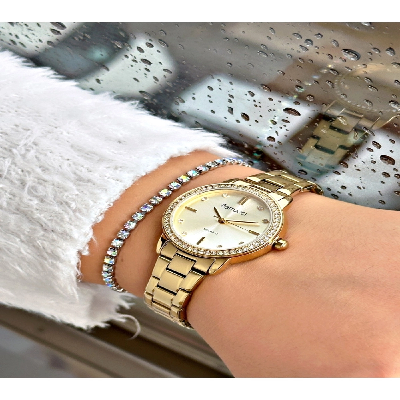 FERRUCCİ TAŞLI GOLD METAL KADIN KOL SAATİ hover