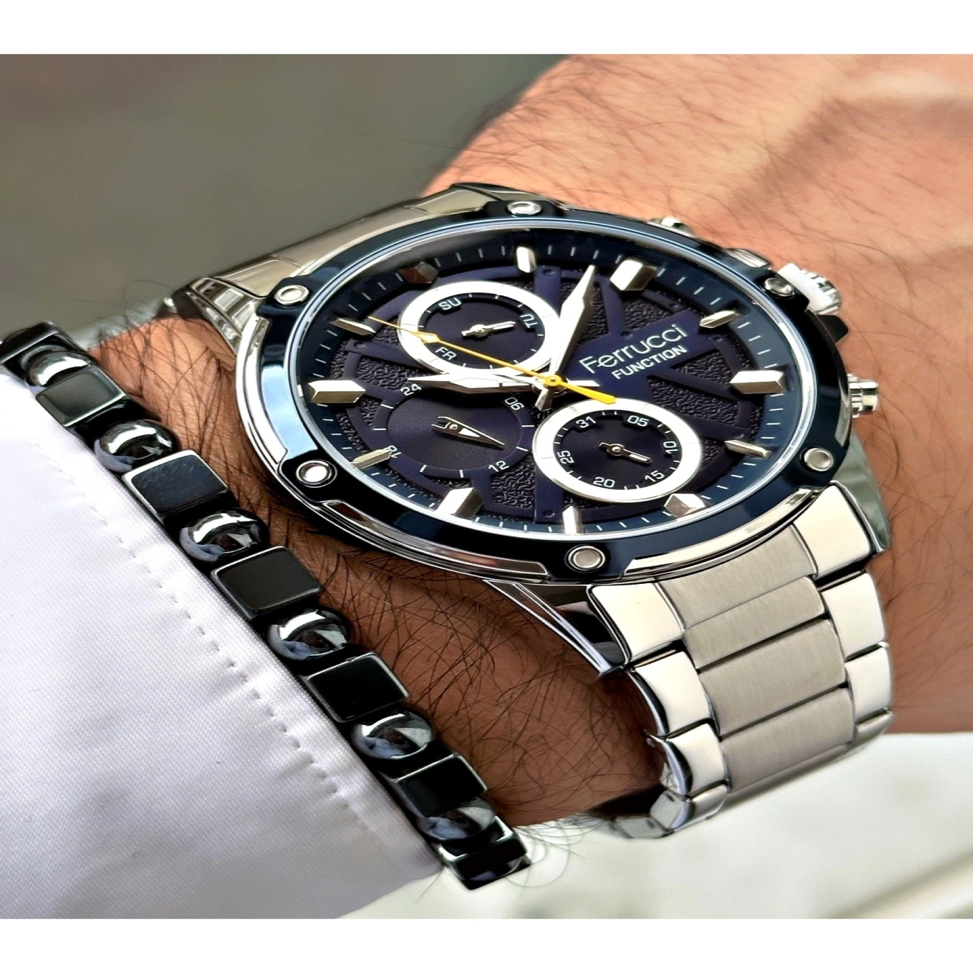 FERRUCCİ LACİVERT KADRANLI FUNCTION GÜMÜŞ METAL ERKEK KOL SAATİ