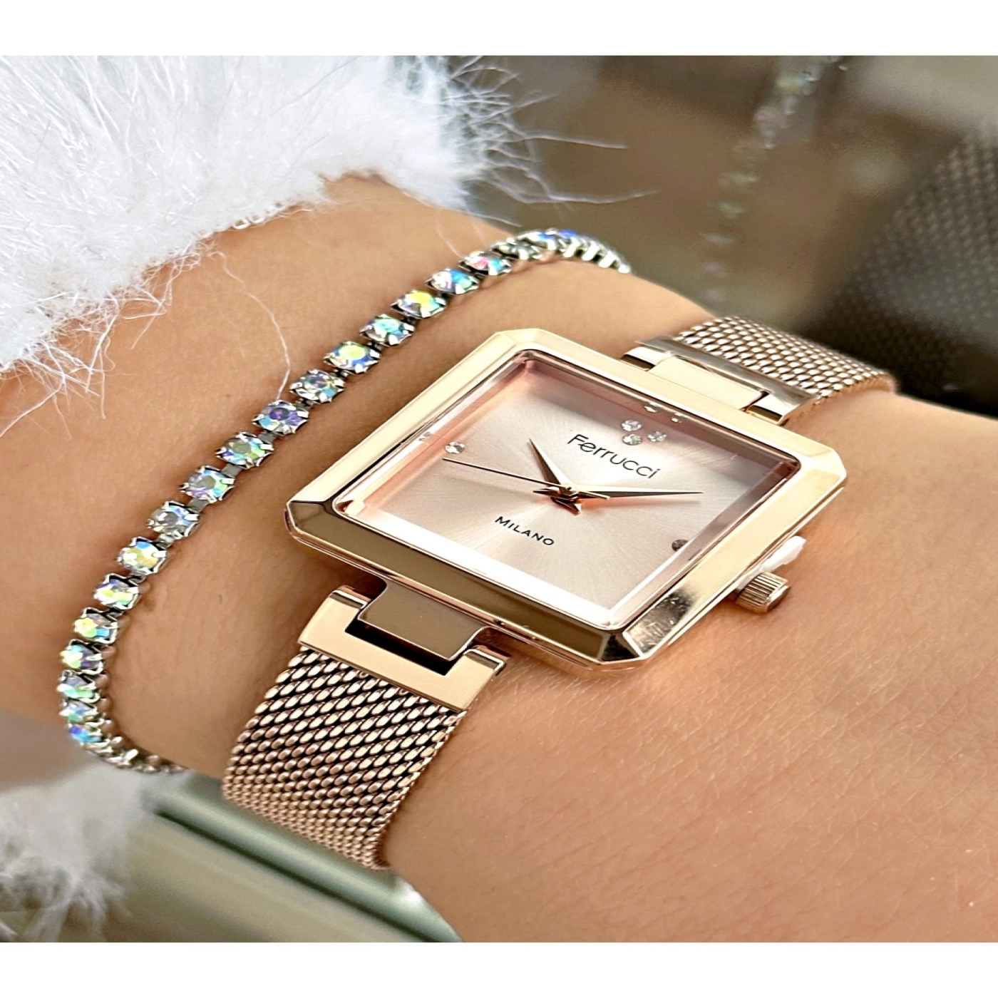 FERRUCCİ ROSE KARE HASIR KADIN KOL SAATİ hover