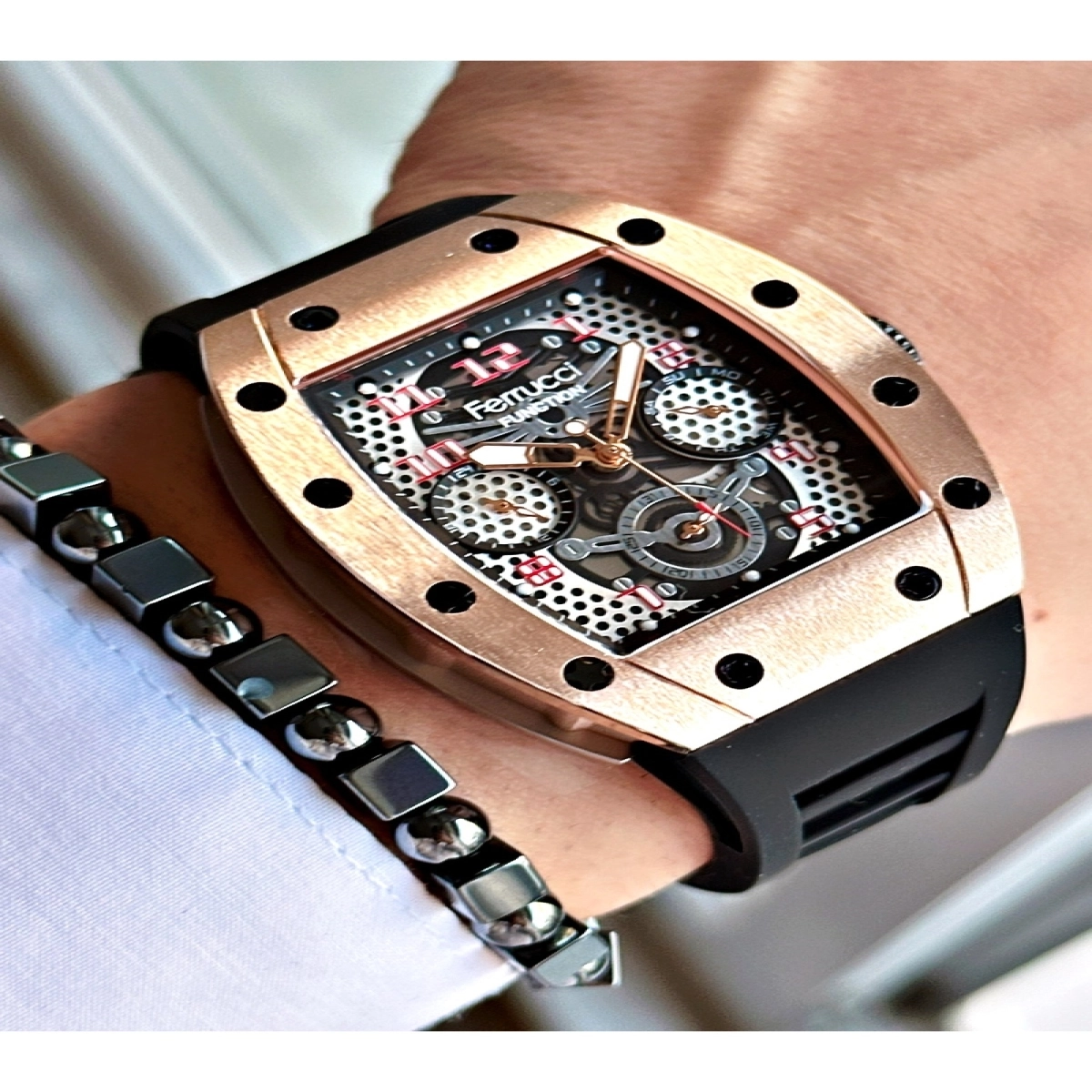 FUNCTION GÜMÜŞ KADRAN ROSE KASA KARE SİLİKON SİYAH ERKEK KOL SAATİ